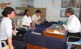 Students meeting with company rep in India