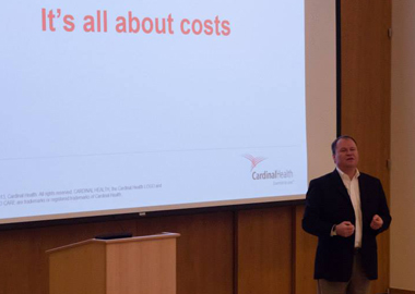 Cardinal Health CFO Jeff Henderson delivering the keynote at Fuqua's Healthcare Conference