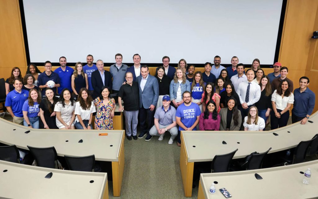 Fuqua/Coach K Center on Leadership & Ethics second-year MBA Fellows, COLE leadership and Coach K at Duke University's Fuqua School of Business