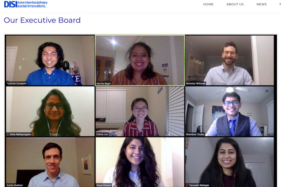 Zoom chat room gallery screenshot showing Anjali and the other executive board members; Building My Career Skillset with DISI