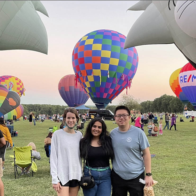 international student Renna and two friends at the hot air balloon festival