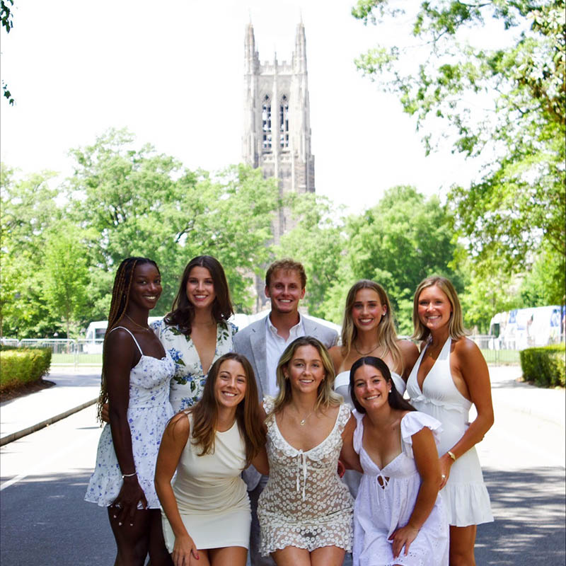 Sarah Bonthuis and 8 of her MMS classmates gathered in front of Duke Chapel