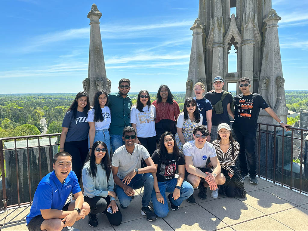 A group of MMS students standing together at the top of Duke Chapel