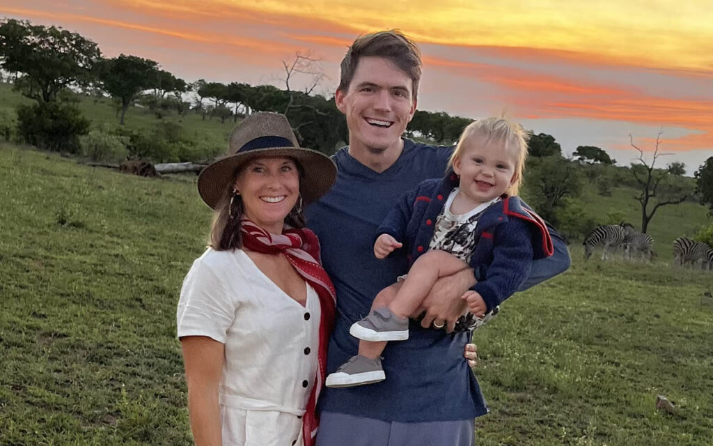 Tyler Watkins, a student in the Global Executive MBA program at Duke University's Fuqua School of Business, and his child and wife