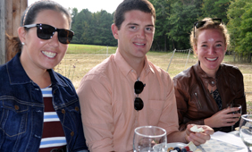 A picture of Fuqua students at the wine and cheese tasting.