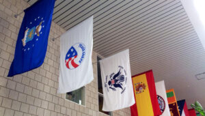 The Peace Corps flag in Fuqua's hallway - How Fuqua helps the transition from Peace Corps to an MBA at Duke