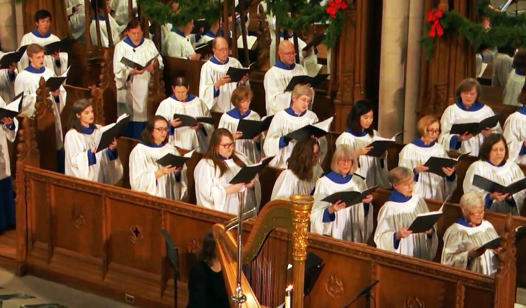 dozens of singers in the Duke Chapel choir, a scene from exploring the Duke community beyond Fuqua