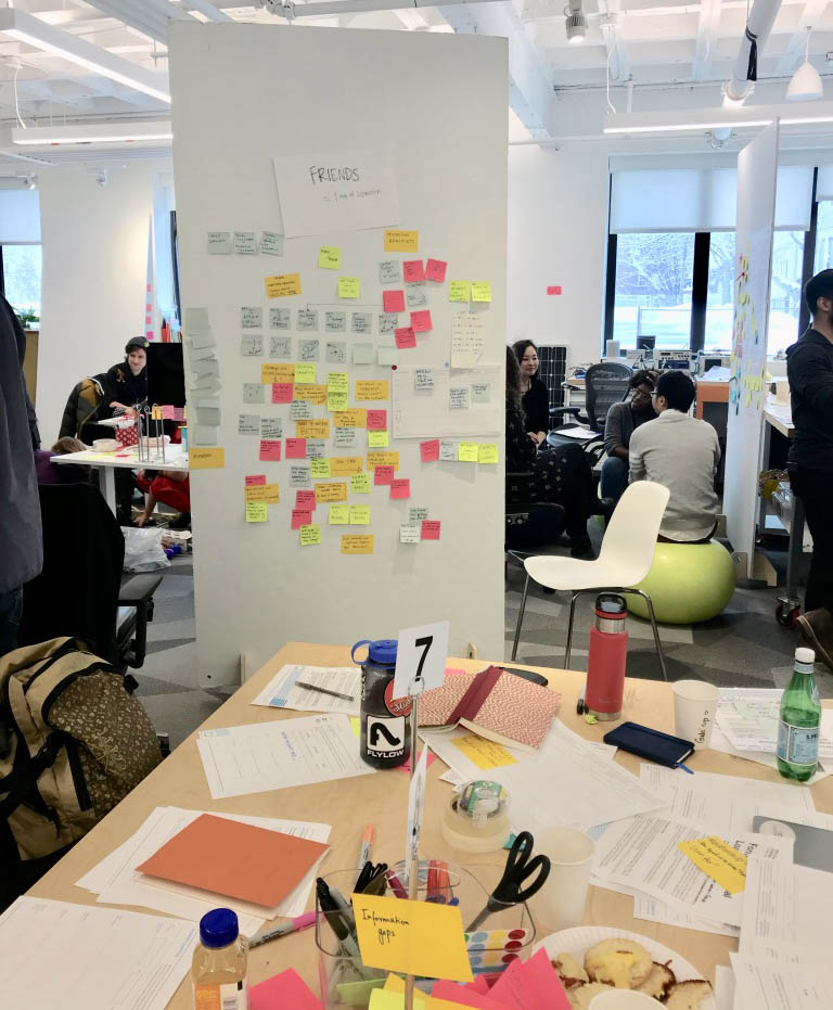 dozens of Post-it notes on a white board during the design competition