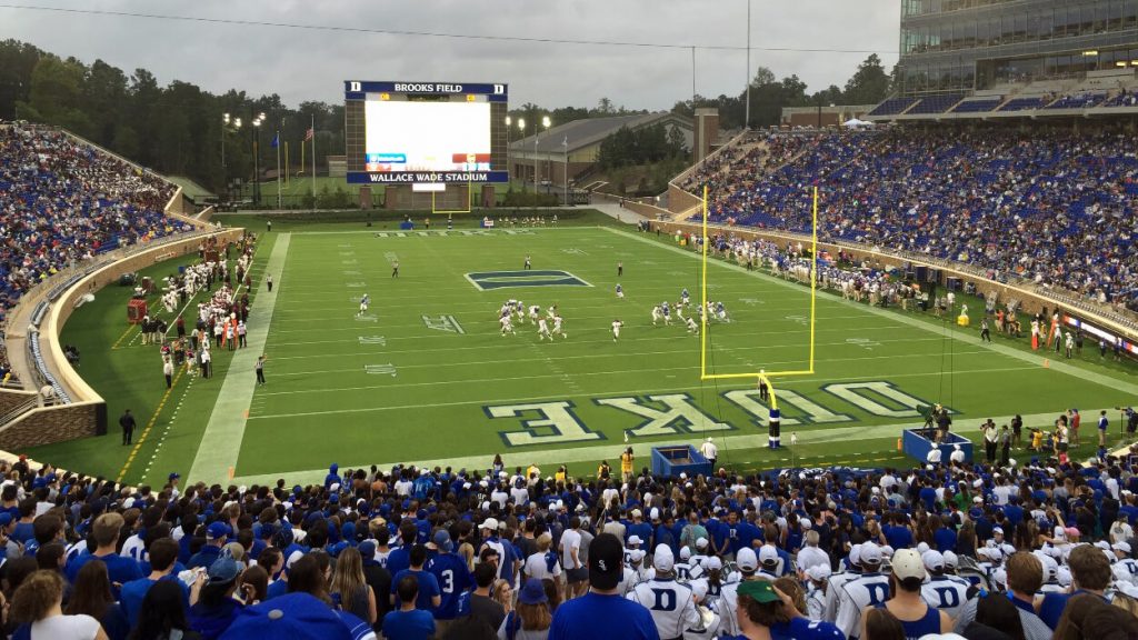 the field and crowd at a Duke University home football game, What is MMS like?