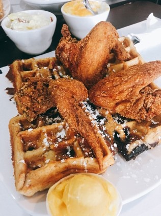 A plate from Dame's Chicken in Waffles, part of my perfect dining weekend in Durham