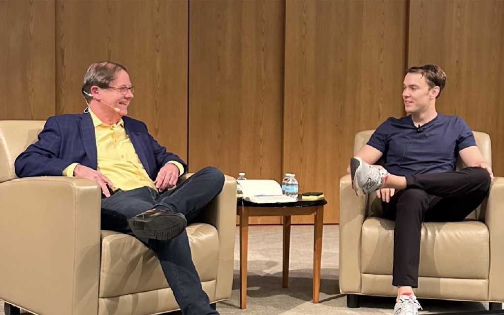 Professor Campbell Harvey (left) with Fred Ehrsam, Paradigm and Coinbase co-founder (right)