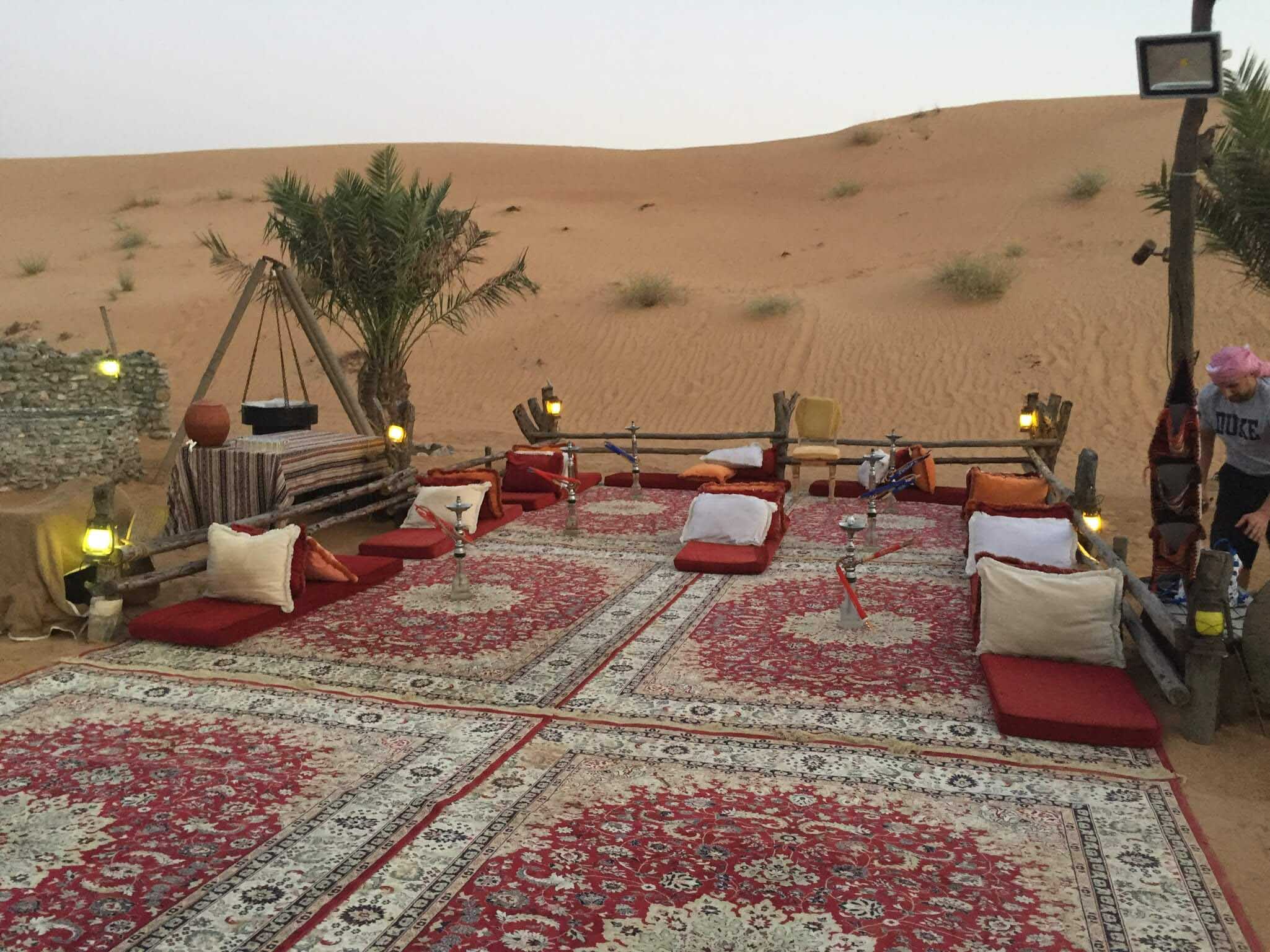 A little oasis in the desert with an amazing dinner, traditional coffees and teas, hookah, dates, music, camels, falcons, and a special performance detailing how the Arabian dancers would perform the traditional “hair dance.”