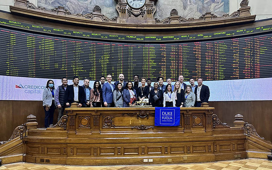 Students from Fuqua's Global Executive MBA program at the Chilean Stock Exchange