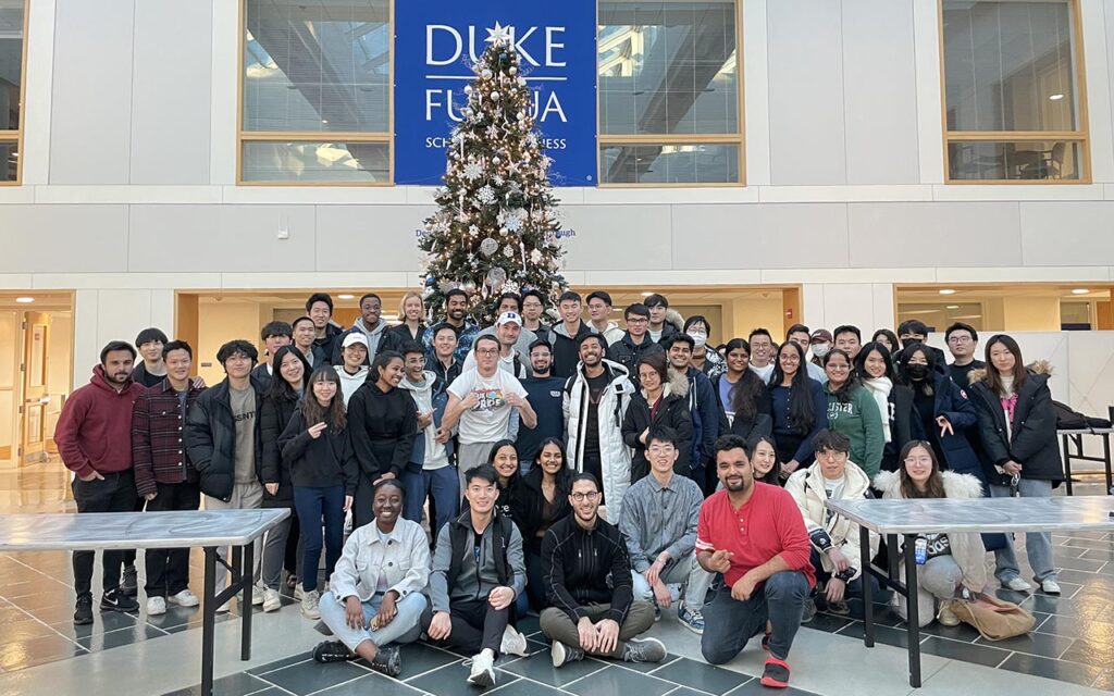 Me and my finance track classmates in the Fox Center under the Christmas Tree