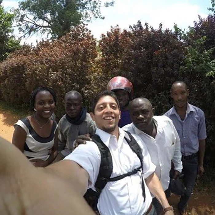 Ayan Bhandari with a group of five people in Uganda on a nuways trip.
